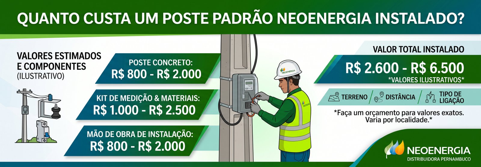 Custo poste padrÃ£o Neoenergia