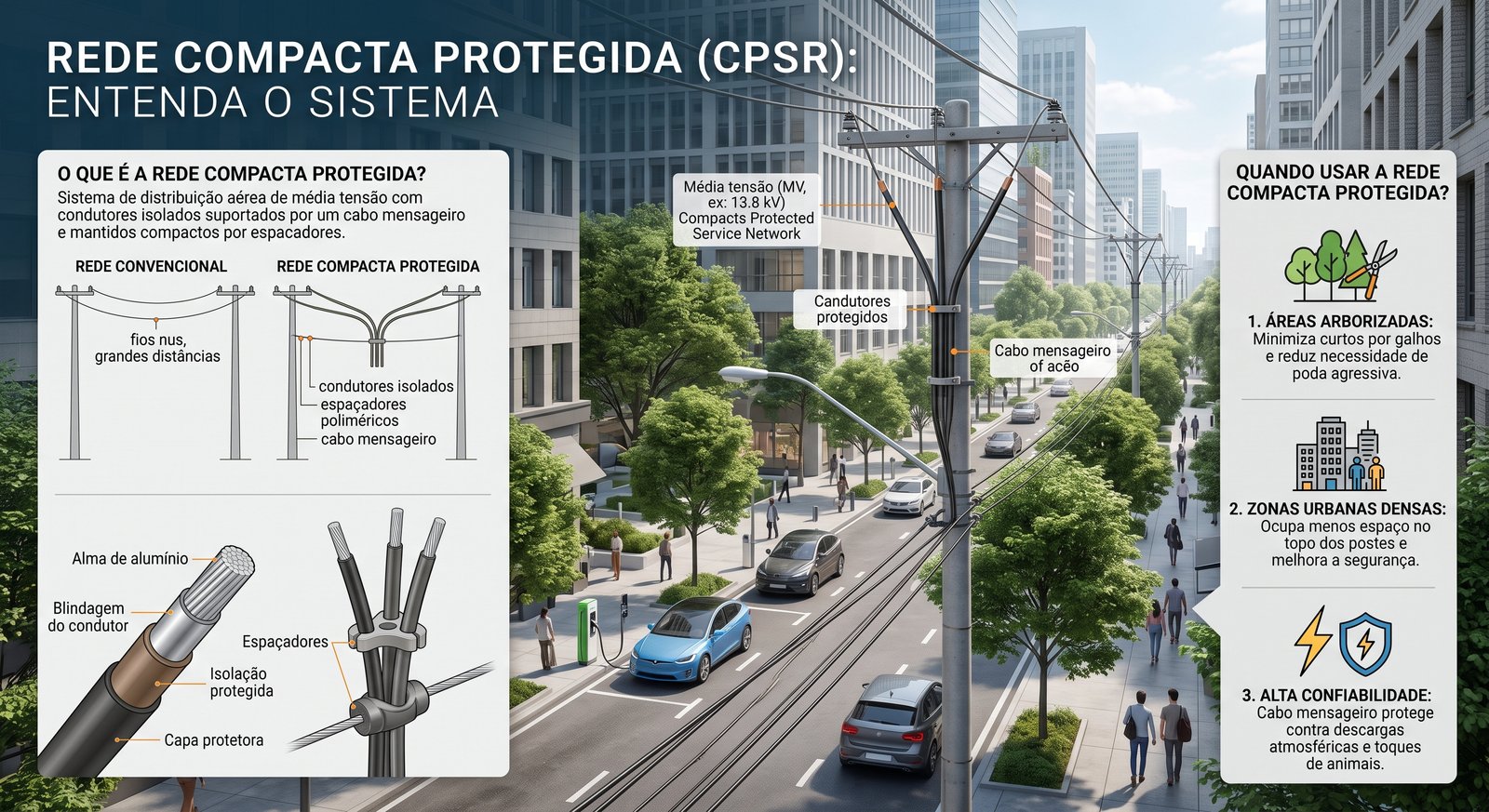 Instalação de rede compacta protegida em poste