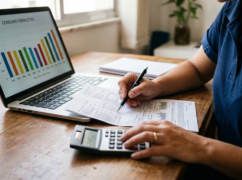 Engenheiro analisando a conta de luz do cliente