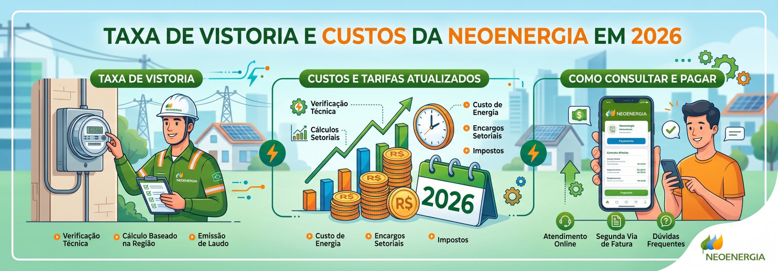 Taxa vistoria custos Neoenergia 2026